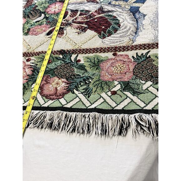 VTG Fitz And Floyd Santa Throw Woven Cotton Fringed Reverse Weave 67” x 52” - Picture 11 of 16